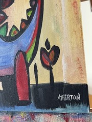 Atherton 11×14 Original Expressionism Dinosaur painting „Cute Dino3“ hand signed