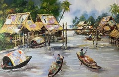Monsoon Time Thailand Oil Painting NEWLY FRAMED 30 X 20