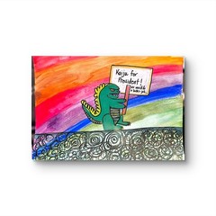 Kaiju For President Original Expressionism Multimedia Abstract 9×12 Paper