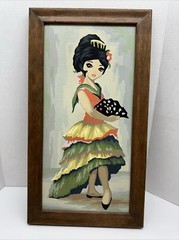 Vintage Paint by Numbers Spanish Flamenco Dancer Big Eyes 22.5″ x 12.5″ Framed