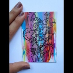ACEO Original Attractive Abstract Couple Love Acrylic & Black Pen Line Art OOAK