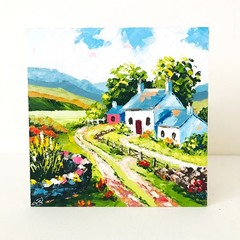 Original Impasto Oil Painting Irish Cottage Ireland Wall Art Gift for Traveler