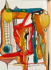 Original painting 5×7″ music song colorful abstract by Lynne Kohler