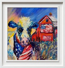 Original Acrylic Painting 12 X 12 Patriotic Cow Art Handpainted Signed
