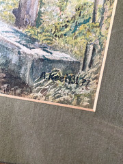 Watercolor on cardboard alpine landscape farmhouse A. Kreissel ’77 vintage