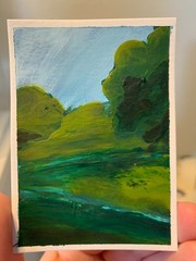 Original Acrylic Riverbend Landscape ACEO OOAK Miniature Painting Signed 2.5×3.5