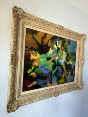 LUCIEN RUOLLE VINTAGE FRENCH MODERN ABSTRACT OIL PAINTING MUSCIAN DANCER 1968