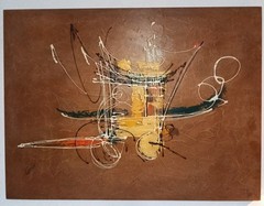 MCM 48″X 35″ CARLO OF HOLLYWOOD Abstract On Wood With „Floating Box“ Framing