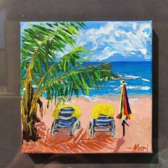 Clearwater Beach Painting Florida Palm Trees Original Art Chairs Ocean Holidays