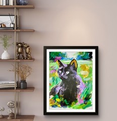 Black Cat Painting Cottagecore Wildlife Animal Nature 9X12 Gallery Paper Cat Art