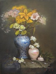 Original Oil Painting Still Life Realism Flower in Chinese Painting Vase 18×24″
