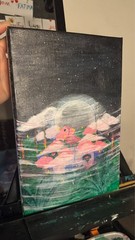 Original Painting – Night Lagoon Pink Flamingo Art – Whimsical Moon & Stars