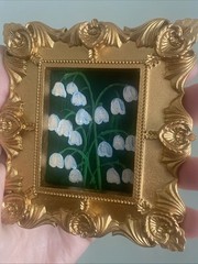 Lily Of The Valley Flowers Original Painting ,miniature,small,gold,framed