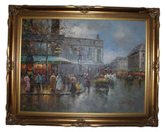Large Framed Oil Painting Cristof Vevers Signed European Cityscape Landscape