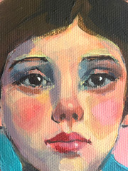 Original Acrylic Woman Portrait Painting 6×6 Bird Contemporary Signed AdriO