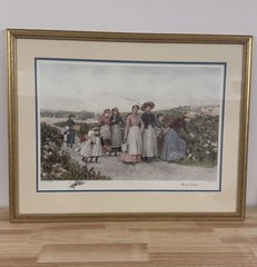 1948 Framed painting „Berry Pickers“ by Jennie Brownscombe Etching by Jas S.King