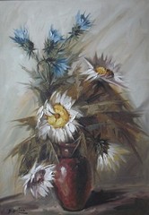 STILL-LIFE WITH SUMMER FLOWERS IN A VASE OIL PAINTING SIGNED G MOLINARI c1990s