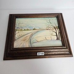Original Winter Landscape Painting 16.5″w x 13.5″ Rustic Wood Frame Farmhouse