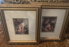 Vintage Set of 2 Cherubs Angels Picture Painting Golden Frame 11.5x 12.5”(8)