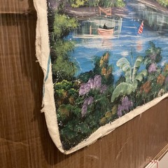Vintage G Brown Signed Caribbean Tropical Island Canvas Art Oil Painting Picture