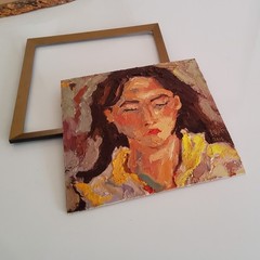 Woman Face Painting Oil Original Artwork Portrait Abstract Modern Small Painted