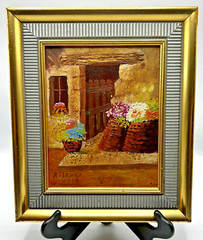 Framed Oil on Canvas 7.5″x9.5″ Flower Garden Window View 12″ x 14″ Frame