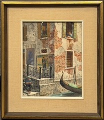 „Resting Gondolier“ Original Watercolor Canal Scene by Henry Gasser