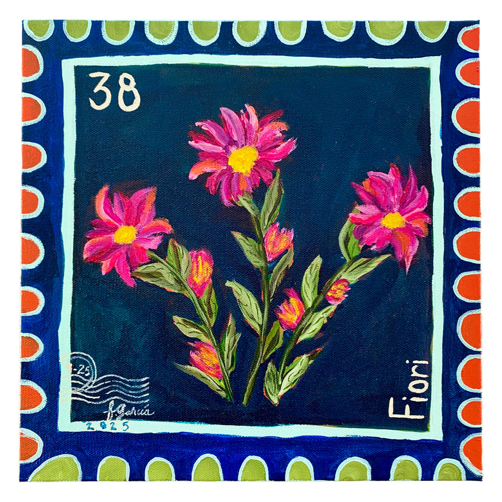 Abstract Floral Postage Stamp 12×12 Expressionism Acrylic Canvas Penpal Decor