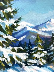 “Mount Hoverla, Ukrainian Carpathians” Original Winter Painting Gouache