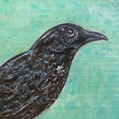 THE KURO CROW bird 8×10 oil painting Card Panel original art signed Crowell