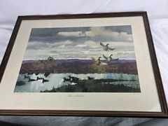 Framed ROY M. MASON WATERCOLOR PAINTING „Three Mallards“ Print 24″x19″