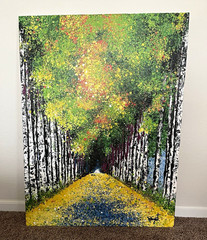 Signed Abstract Forest Landscape Painting Trees & Path Nature Theme Unframed