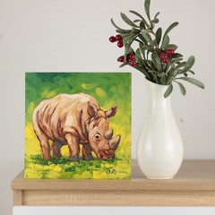 Hand-Painted Rhino Artwork Original Animal Oil Painting Wildlife Wall Art Signed