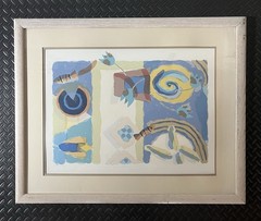Yvonne Cole Framed Abstract Art – Topsy Turvy – Signed – 26.5×33” – Fish