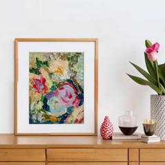 Original oil painting Abstract flowers still life Artwork knife art 11×14 in