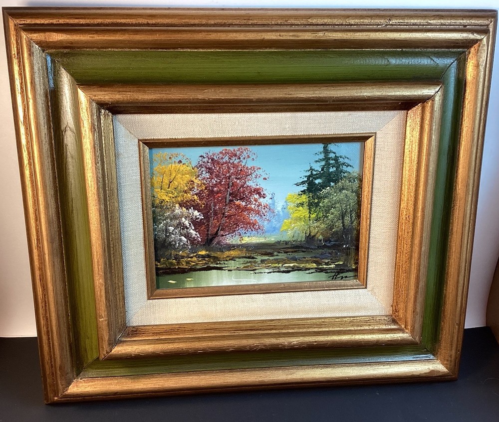 Oil on Canvas Painting Autumn Trees Landscape Signed,Thompson
