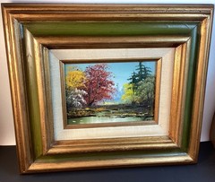 Oil on Canvas Painting Autumn Trees Landscape Signed,Thompson