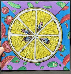 Original Painting C3DESIGNGOODS-8.5×8.5 Acrylic Abstract Sardine Lemon Seeds