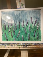 11/14 Watercolor Painting On Paper,framed,landscape,lavender,field