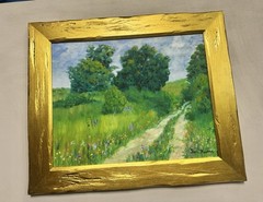 Original Impressionist Oil Painting Wildflower Field And Country Road 16” X 20”*