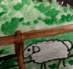 ACEO Art Card Original Acrylic 2.5×3.5 Sheep Farm Animals by Gat
