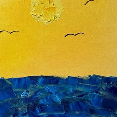 RiverRunArt Coastal Ocean Painting 12×12 Original Acrylic Gold Waves Bedroom Art