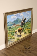 Horse Oil Painting on Canvas 55″ x 43″ Signed ‚S. T. Cesent‘ in Gold Gilt Frame