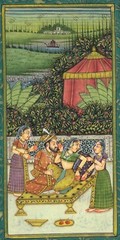 Indian Painting Of Mughal Emperor And Empress In Love Scene Art 3.5×6.5 Inches