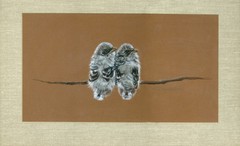 Watercolor – Tempera Painting 2 Birds on Branch, Signed C. Pelzek c1970s-80s