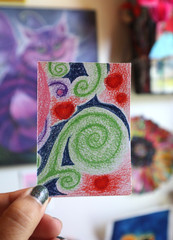 ACEO original art card graphic illustration 2.5 x 3.5 colored pencil „Whimsy #1“