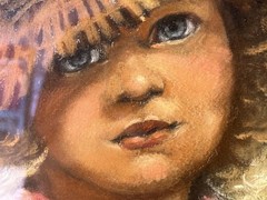 Vintage Pastel Drawing American Art Painting Original Framed Portrait Young Girl