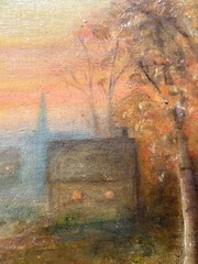 Vintage oil painting The Village At Sunset – 1940 (14” X 18”)