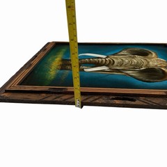 Vintage Velvet Elephant Wall Art Wood Framed Made in Mexico Safari Decor