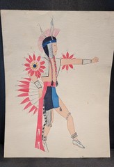 War Dancer Arapaho Style Native American Original Gouache On Paper signed